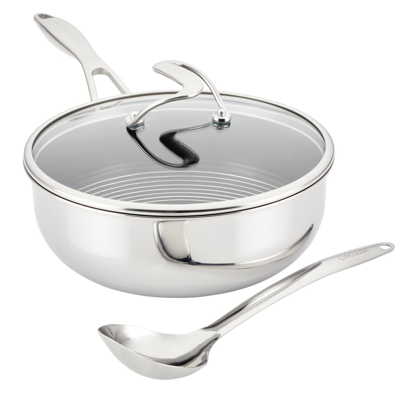 Circulon Clad Stainless Steel Induction Chef Pan and Utensil Set with Hybrid SteelShield and Nonstick Technology, 3-Piece, Silver