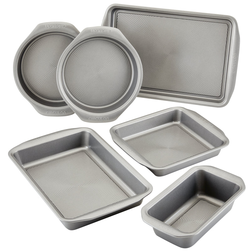 Circulon Bakeware Nonstick Cookie Sheet and Cake Pan Set, 6-Pieces, Gray