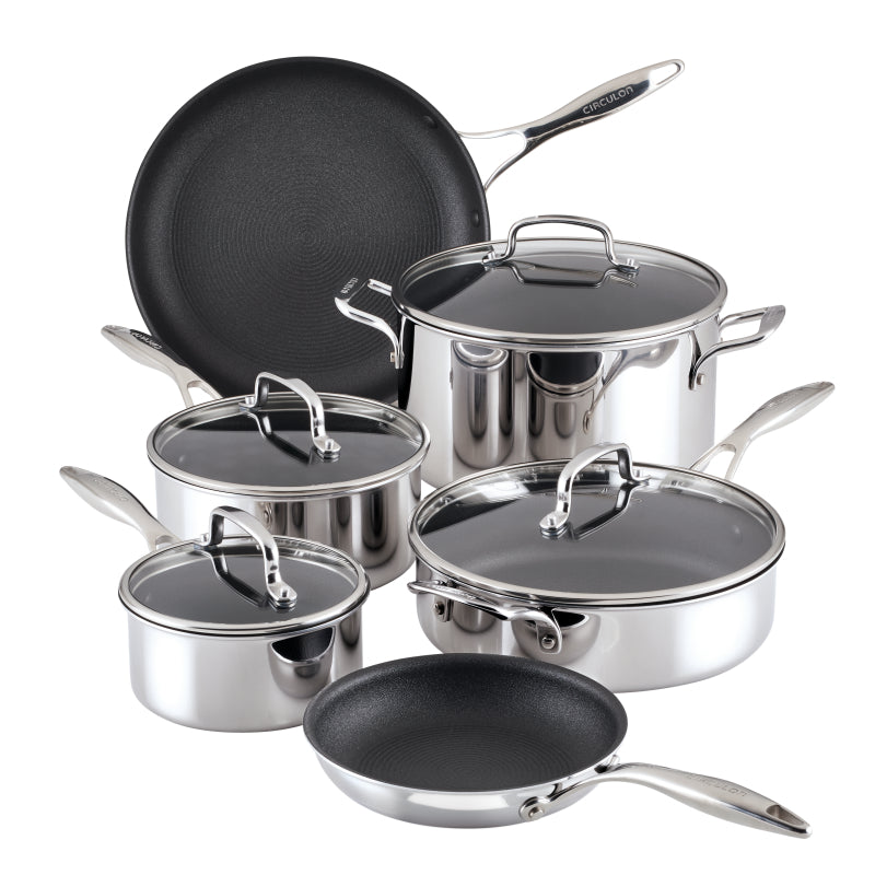 Circulon C1 Series Clad Stainless Steel with ScratchDefense Technology Nonstick Induction Cookware Pots and Pans Set, 10 Piece