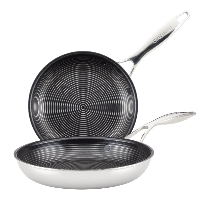 Circulon Clad Stainless Steel Frying Pan Set with Hybrid SteelShield and Nonstick Technology, 2-Piece, Silver