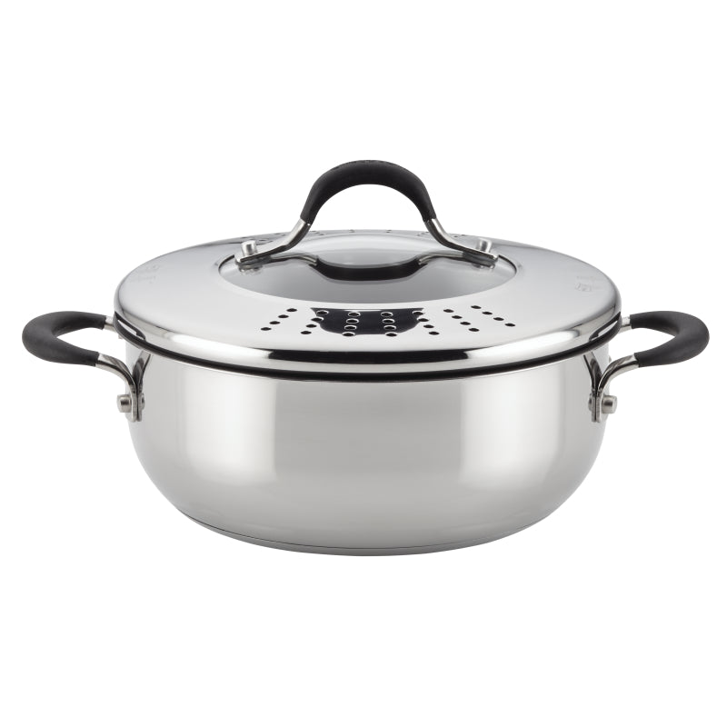 Circulon Momentum Stainless Steel Nonstick Casserole Pan with Locking Straining Lid, 4-Quart