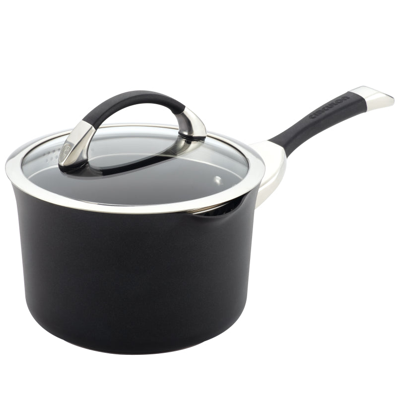 Circulon Symmetry Hard Anodized Nonstick Induction Straining Sauce Pan, 3.5-Quart, Black