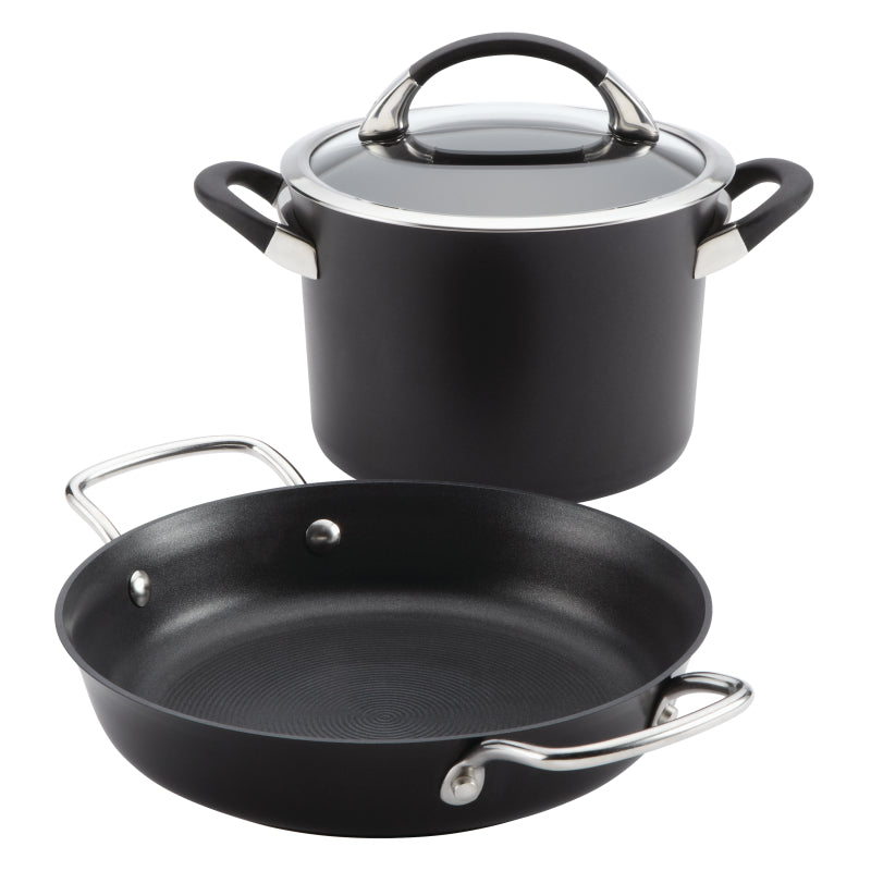 Circulon Symmetry Hard-Anodized Nonstick Cookware Induction Pots and Pans Set, 3-Piece, Black