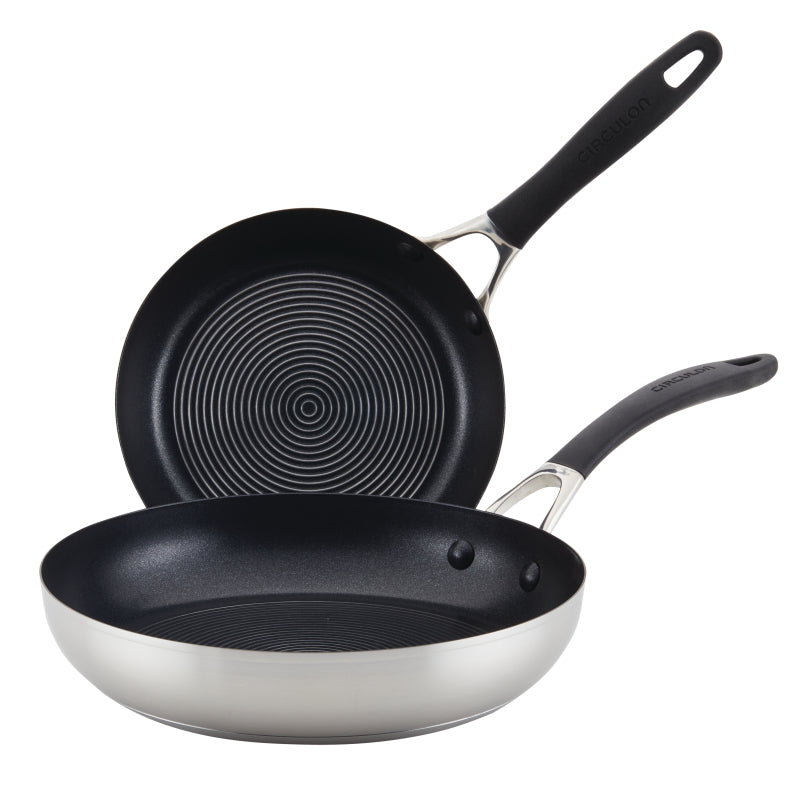 Circulon Stainless Steel Frying Pan Set with SteelShield Hybrid Stainless and Nonstick Technology, 2-piece, Silver