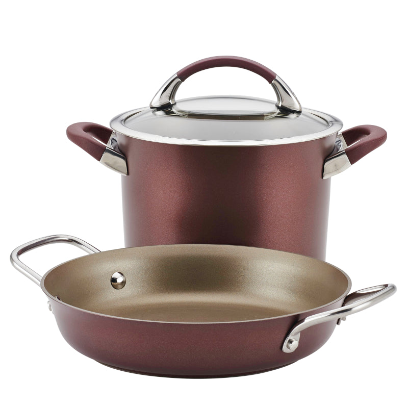 Circulon Symmetry Hard Anodized Nonstick Cookware Induction Pots and Pans Set, 3-Piece, Merlot