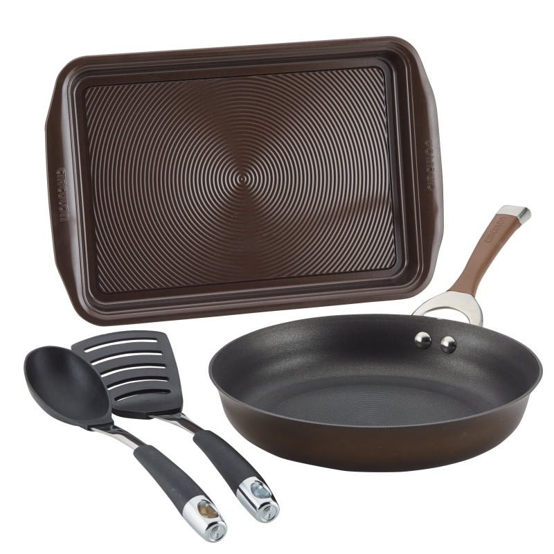 Circulon Symmetry Hard-Anodized Nonstick Weeknight Cookware Induction Pots and Pans Set, 4-Piece, Chocolate