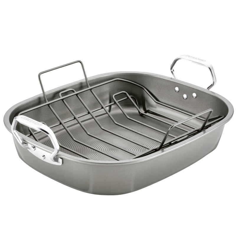 Circulon Total Bakeware Nonstick Oval Roaster with Rack, 18-Inch x 15-Inch, Gray