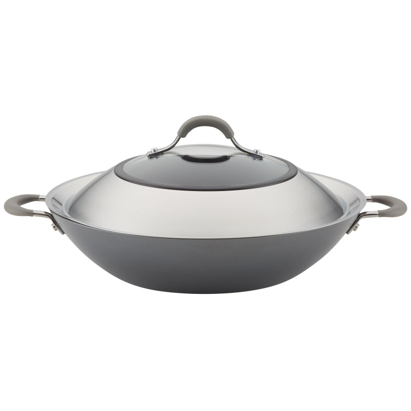 Circulon Elementum Hard-Anodized Nonstick Wok with Side Handles and Lid, 14-Inch, Oyster Gray