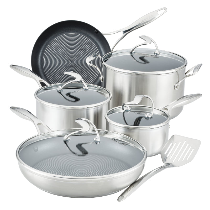Circulon Stainless Steel Induction Cookware Pots and Pans Set with SteelShield Hybrid Stainless and Nonstick Technology, 10-piece, Silver