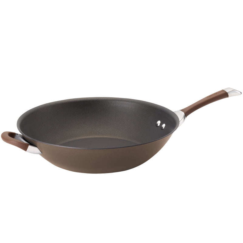Circulon Symmetry Hard-Anodized Nonstick Induction Stir Fry Pan with Helper Handle, 14-Inch, Chocolate