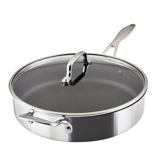 Circulon C1 Series Clad Stainless Steel with ScratchDefense Technology Nonstick Induction Saute Pan with Lid and Helper Handle, 5 Quart