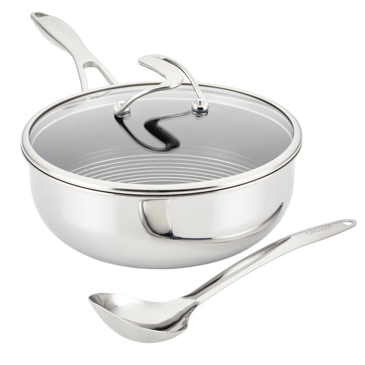 Circulon Clad Stainless Steel Induction Chef Pan and Utensil Set with Hybrid SteelShield and Nonstick Technology, 3-Piece, Silver