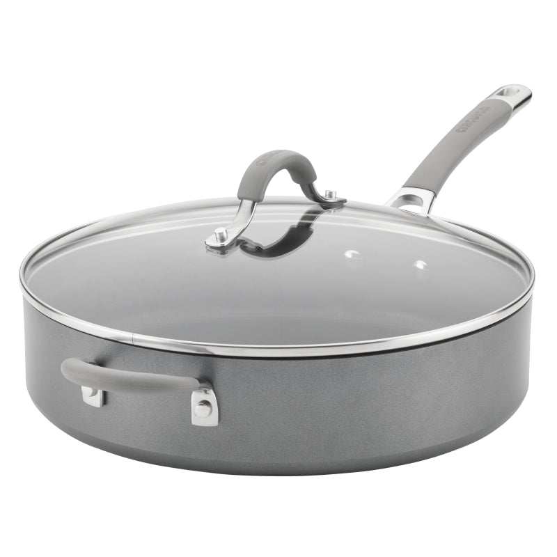 Circulon Elementum Hard-Anodized Nonstick Sauté with Helper Handle and Lid, 5-Quart, Oyster Gray