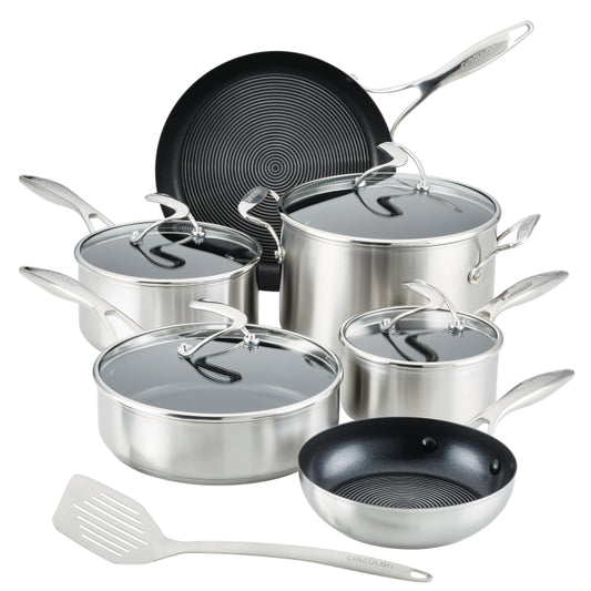 Circulon Stainless Steel Induction Cookware Set with SteelShield Hybrid Stainless and Nonstick Technology, 11-piece, Silver
