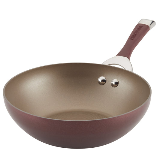 Circulon Symmetry Hard-Anodized Nonstick Stir Fry Pan, 9.5-Inch, Merlot