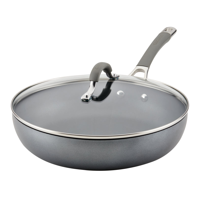 Circulon Elementum Hard-Anodized Nonstick Deep Frying Pan with Lid, 12-Inch, Gray