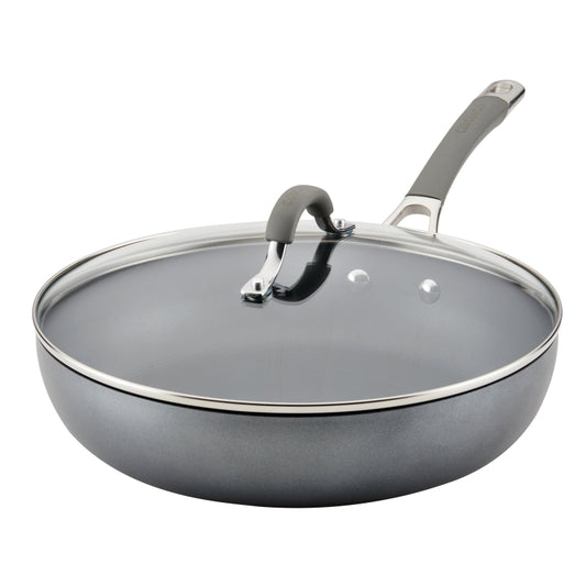 Circulon Elementum Hard-Anodized Nonstick Deep Frying Pan with Lid, 12-Inch, Gray