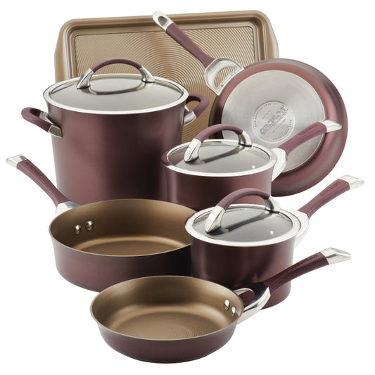 Circulon Symmetry Hard Anodized Nonstick Cookware Induction Pots and Pans Set, 11-Piece, Merlot