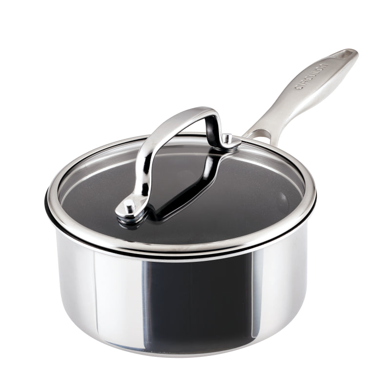 Circulon C1 Series Clad Stainless Steel with ScratchDefense Technology Nonstick Induction Saucepan with Lid, 1.5 Quart