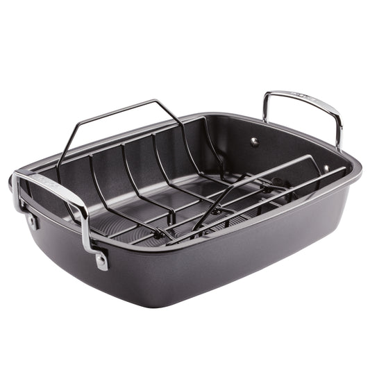 Circulon Ultra-Lasting Nonstick Roasting Pan with Easy Serve Rack, 17-Inch x 13-Inch, Black