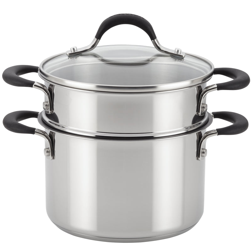 Circulon Momentum Stainless Steel Nonstick Saucepot with Lid with Steamer Insert, 3-Quart