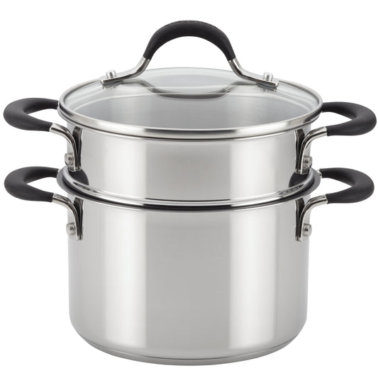 Circulon Momentum Stainless Steel Nonstick Saucepot with Lid with Steamer Insert, 3-Quart