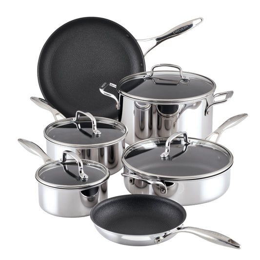 Circulon C1 Series Clad Stainless Steel with ScratchDefense Technology Nonstick Induction Cookware Pots and Pans Set, 10 Piece