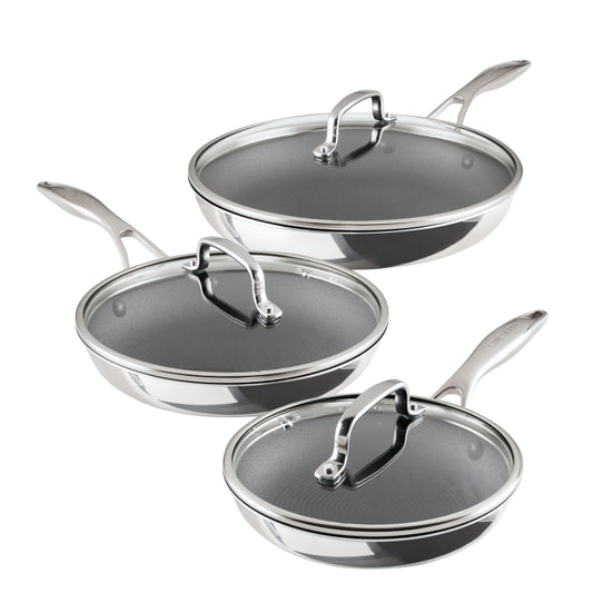 Circulon C1 Series Clad Stainless Steel with ScratchDefense Technology Nonstick Induction Frying Pan Set, 6 Piece