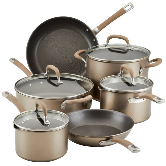 Circulon Premier Professional Hard-Anodized Nonstick Cookware Induction Pots and Pans Set, 10-Piece, Bronze