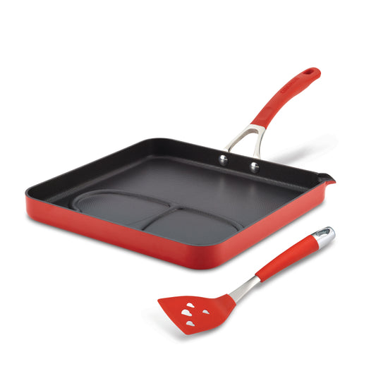 Circulon Innovatum Aluminum Nonstick 11-Inch Square Sweetheart Griddle, Red
