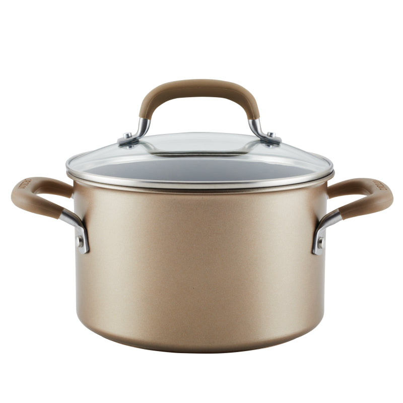 Circulon Premier Professional Hard Anodized Nonstick Induction Saucepot with Side Handles and Lid, 4-Quart, Bronze