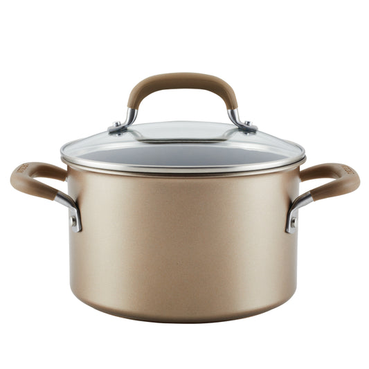 Circulon Premier Professional Hard Anodized Nonstick Induction Saucepot with Side Handles and Lid, 4-Quart, Bronze