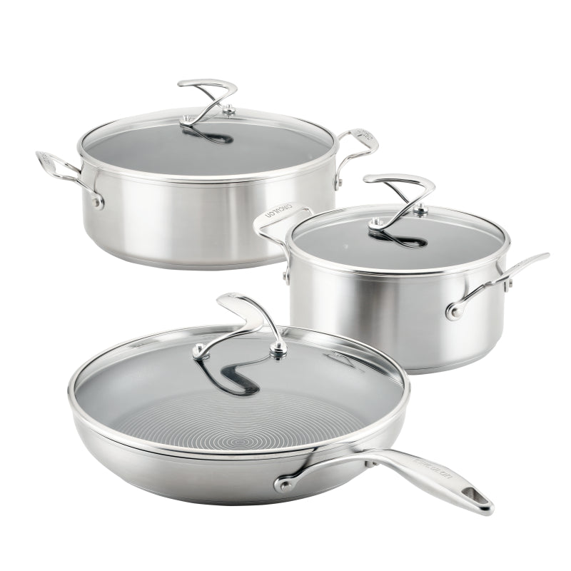 Circulon Stainless Steel Induction Cookware Set with SteelShield Hybrid Stainless and Nonstick Technology, 6-piece, Silver