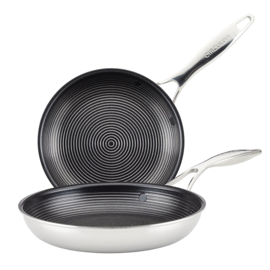 Circulon Clad Stainless Steel Frying Pan Set with Hybrid SteelShield and Nonstick Technology, 2-Piece, Silver