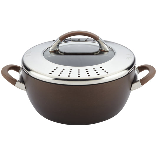 Circulon Symmetry Chocolate 5.5-Quart. Straining Casserole With Lid Chocolate