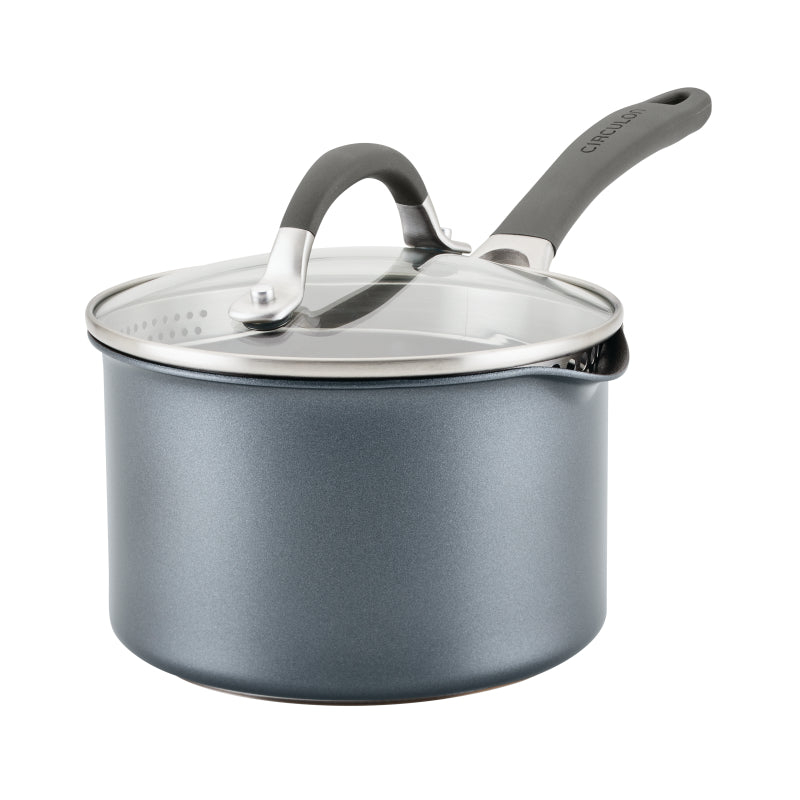 Circulon A1 Series with ScratchDefense Nonstick Induction Straining Sauce Pan with Lid, 2-Quart, Graphite