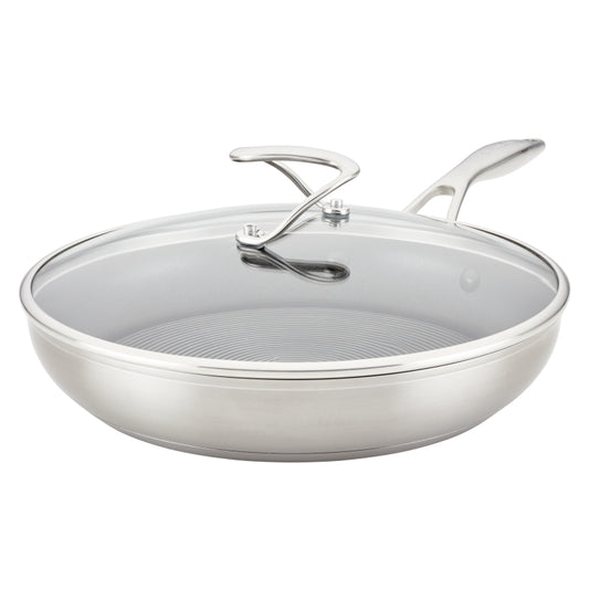 Circulon Stainless Steel Induction Frying Pan with Lid and Hybrid SteelShield and Nonstick Technology, 12-Inch, Silver