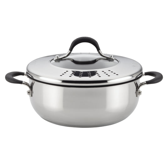 Circulon Momentum Stainless Steel Nonstick Casserole Pan with Locking Straining Lid, 4-Quart