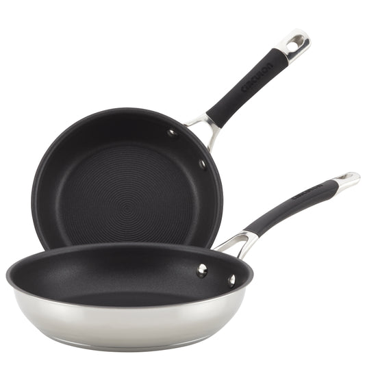 Circulon Momentum Stainless Steel Nonstick French Skillet Set, 8.5-Inch and 11-Inch Twin Pack