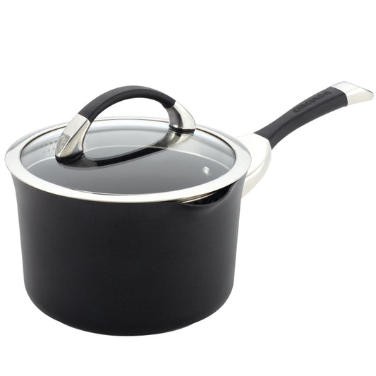 Circulon Symmetry Hard Anodized Nonstick Induction Straining Sauce Pan, 3.5-Quart, Black