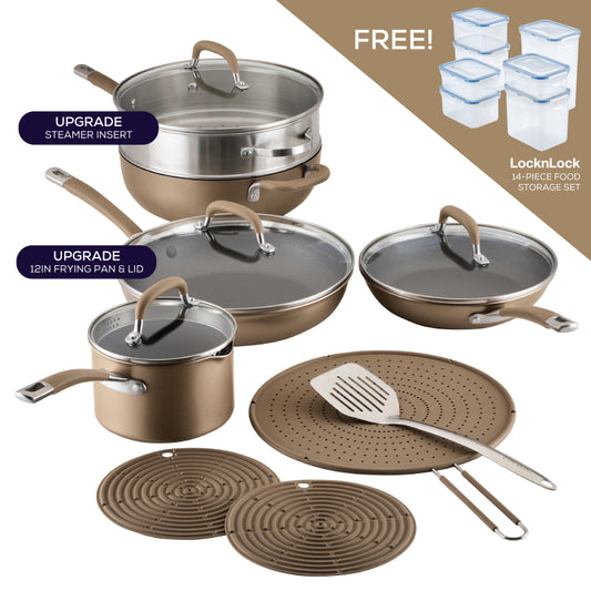 Circulon A1 Series with ScratchDefense Technology Nonstick Induction Pots and Pans Cookware Set, 24-Piece Set + 3 Bonus Pieces, Champagne