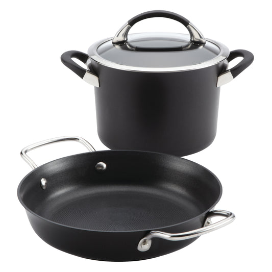 Circulon Symmetry Hard-Anodized Nonstick Cookware Induction Pots and Pans Set, 3-Piece, Black