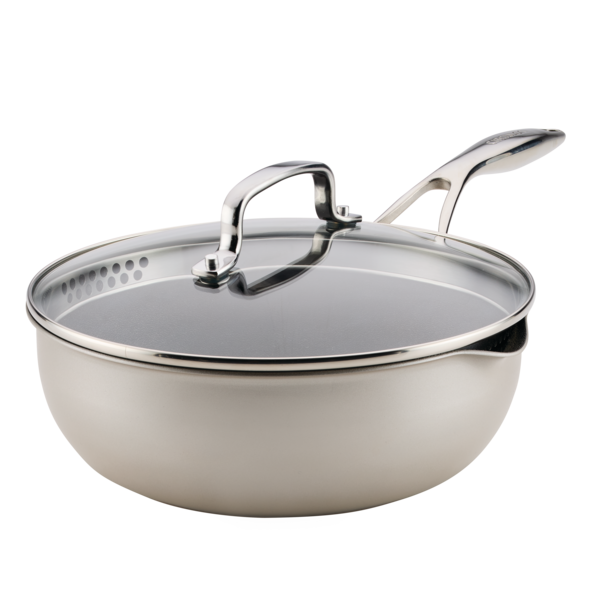 Circulon 9.5-Inch (3.2-Qt) Infinity Pan with ScratchDefense Nonstick and Lid and Tool Holder, Platinum