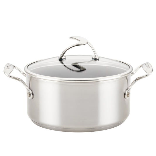 Circulon Stainless Steel Sauce Pan with Lid and SteelShield Hybrid Stainless and Nonstick Technology, 4-Quart, Silver