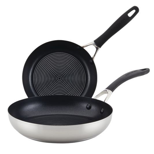Circulon Stainless Steel Frying Pan Set with SteelShield Hybrid Stainless and Nonstick Technology, 2-piece, Silver