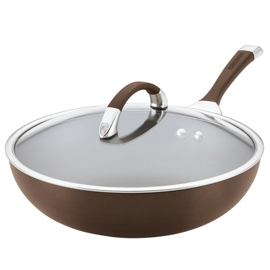 Circulon Symmetry Hard-Anodized Nonstick Induction Chef Pan with Lid, 12-Inch, Chocolate