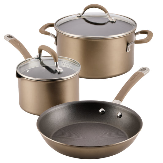 Circulon Premier Professional Hard-Anodized Nonstick Cookware Induction Pots and Pans Set, 5-Piece, Bronze