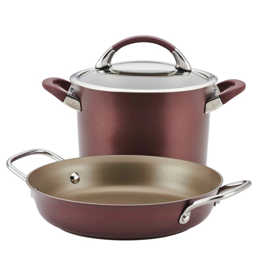 Circulon Symmetry Hard Anodized Nonstick Cookware Induction Pots and Pans Set, 3-Piece, Merlot