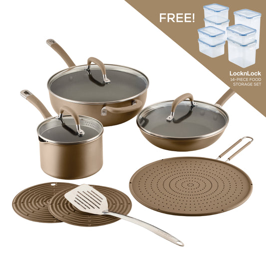 Circulon A1 Series with ScratchDefense Technology Nonstick Induction Pots and Pans Cookware Set, 24-Piece Expansion Set, Champagne
