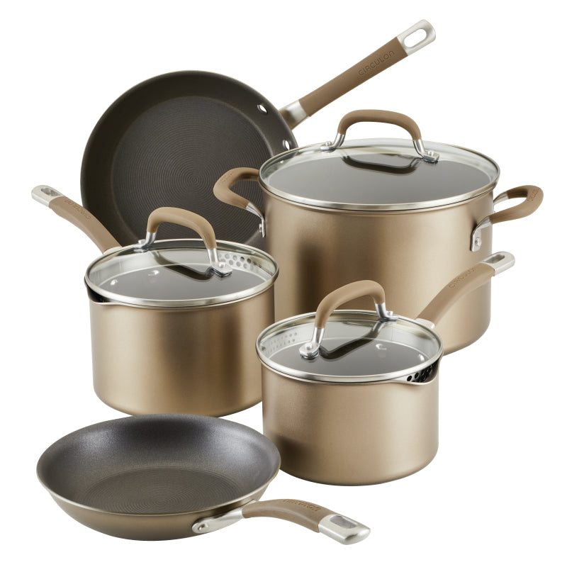 Circulon Premier Professional Hard-Anodized Nonstick Cookware Induction Pots and Pans Set, 8-Piece, Bronze